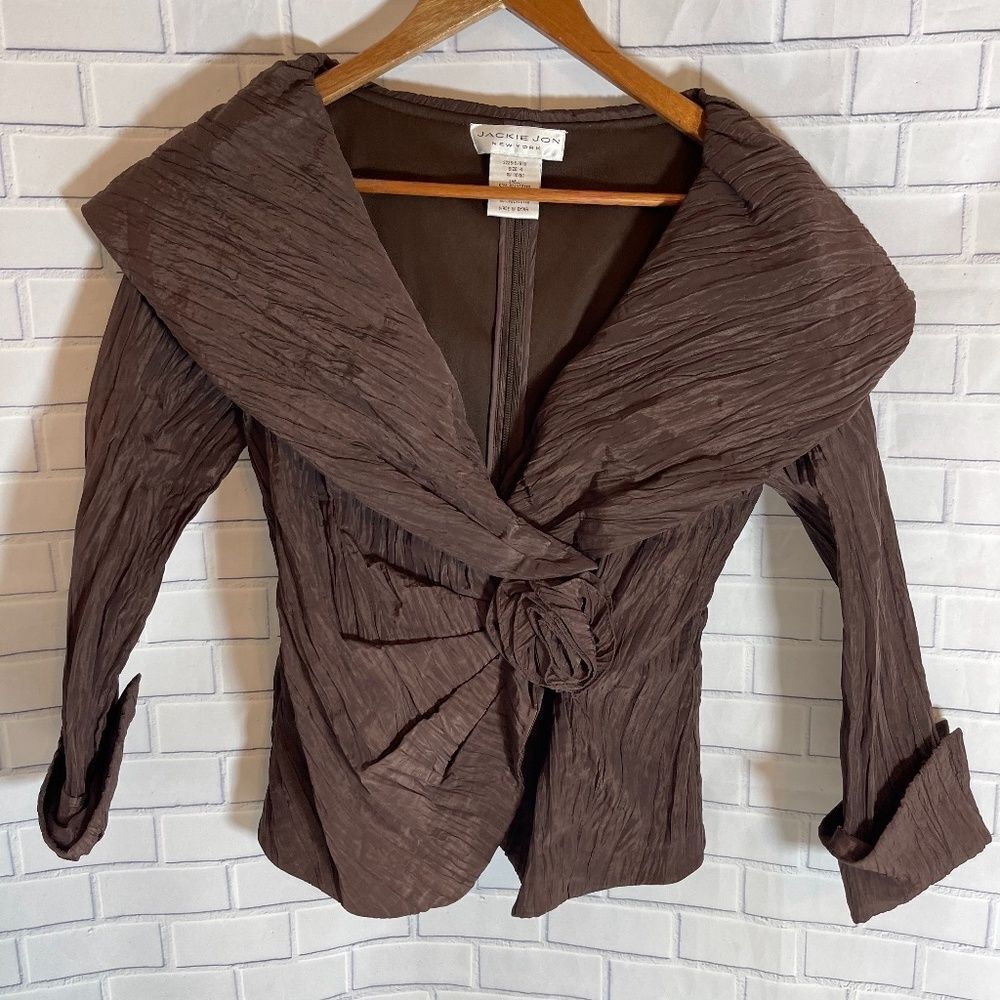 Jackie‎ Jon New York Brown Crinkled Jacket Sz 4